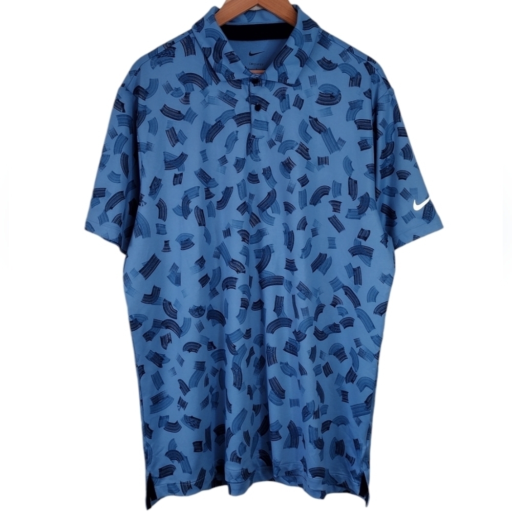 Nike Men's Dri-Fit Tour Micro Print Dark Blue Athletic Golf Polo Shirt Size L